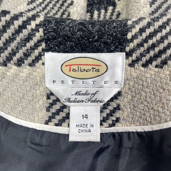 Talbots Wool Blend Blazer Italian Fabric 14P Gingham Plaid Cropped Careerwear - Picture 9 of 13